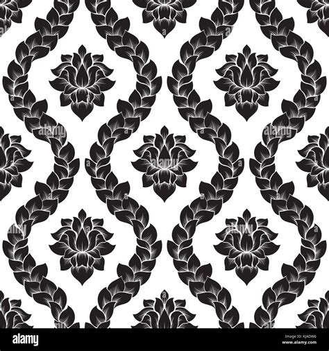 Vector Floral Seamless Damask Pattern Black And White Monochrome