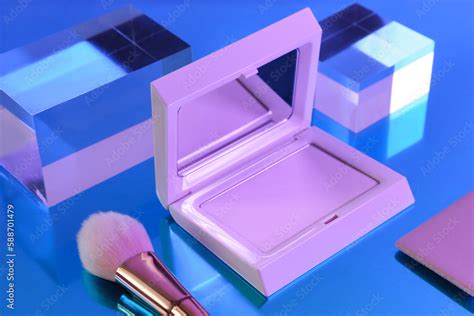 Mockup Of A Beauty Product Featuring A Blush Box With A Mirror And Cosmetic Brush Set Against A
