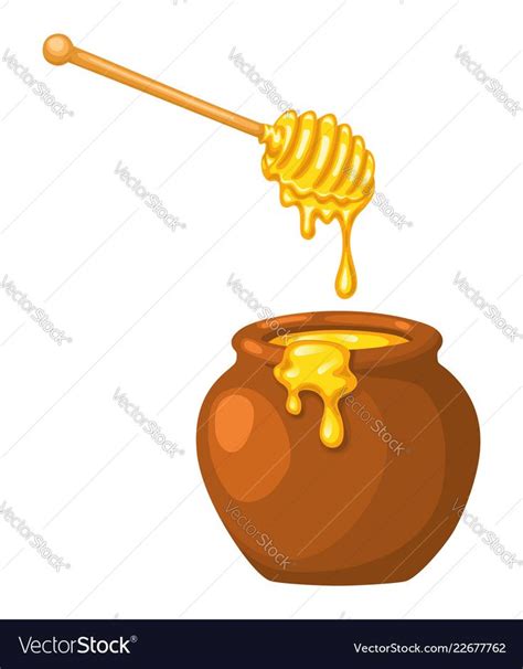 Cartoon Clay Pot Of Honey With Wooden Dipper Vector Image On