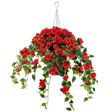 Artificial Flowers Hanging Basket With Bougainvillea Silk Vine Flowers