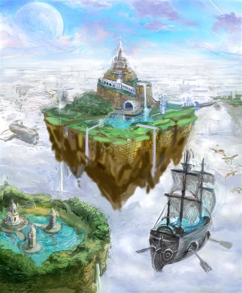 Flying Island Fantasy Landscape Fantasy Artwork Environment Concept Art