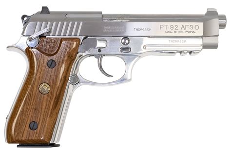 Taurus Pt 92 Afs D Stainless 9mm Luger Semi Automatic Pistol With Wood