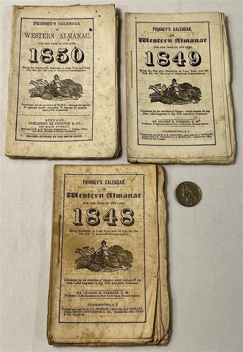 Lot Antique 1848 1850 Lot Of 3 Phinneys Calendar Or Western