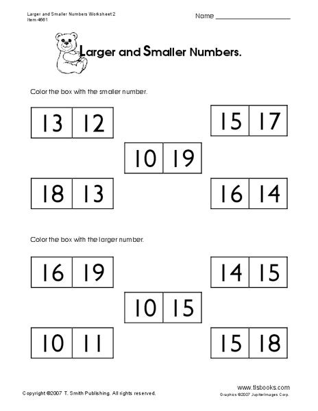 Larger And Smaller Numbers 2 Worksheet For 1st 2nd Grade Lesson Planet