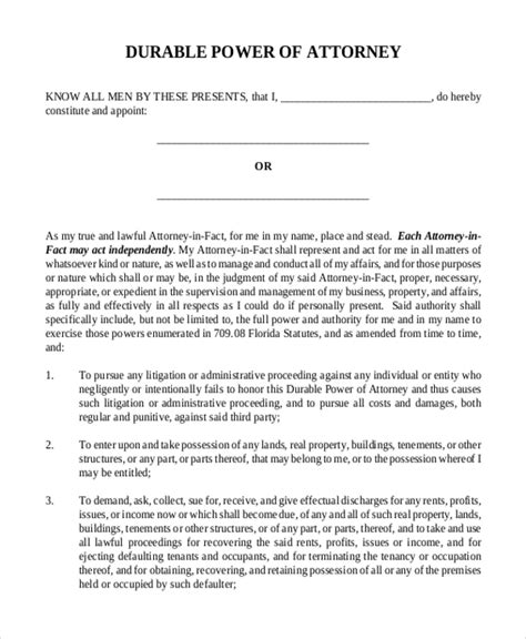 Durable Power Of Attorney Form Free Printable
