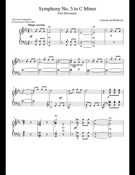 Beethoven Symphony No 5 1st Movement Piano Solo Sheet