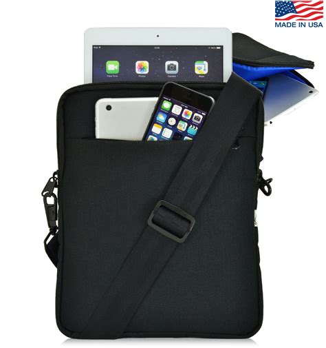Nylon Universal Black Tablet Bag Blue Interior Shoulder Straps Water