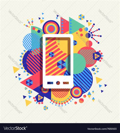 Mobile Phone Icon Color Vibrant Shape Background Vector Image