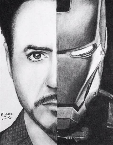 Draw wrinkles and line mustaches. Tony Stark/ Iron Man Drawing by Michelle Szalai