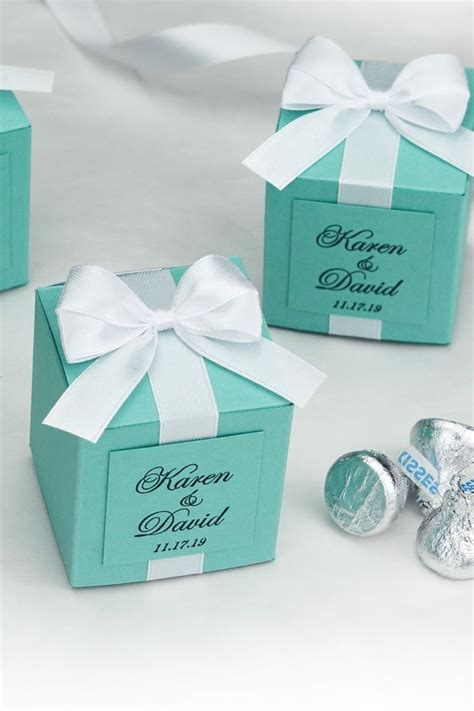 We researched the best wedding gifts at all different price points. Mint Wedding bonbonniere with satin ribbon, bow & tag ...