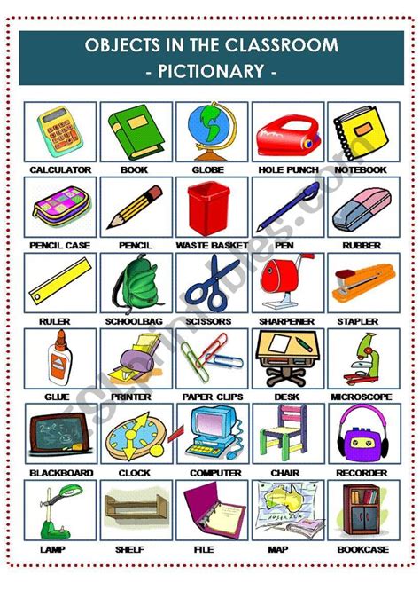 Objects In The Classroom Pictionary Esl Worksheet By Evelinamaria