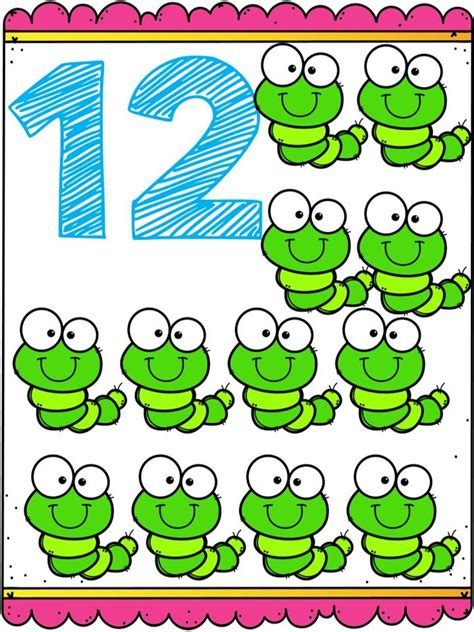 The Number Twelve With Green Frogs In Front Of It And An Image Of Two