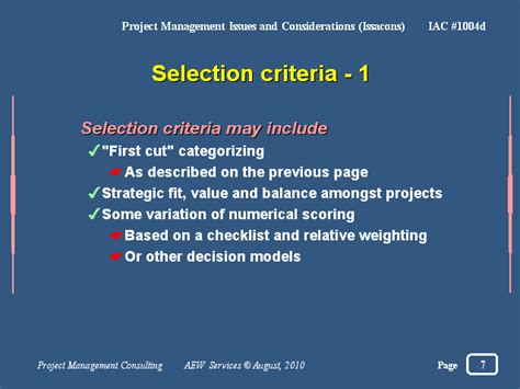 Selection Criteria 1
