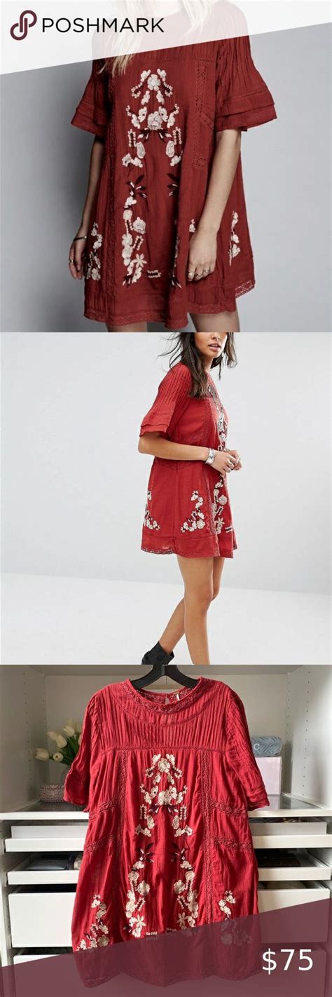 free people perfectly victorian minidress in red red bohemian dress long sleeve embroidered