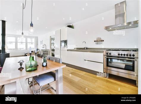 Spacious Open Living Room With Kitchen Stock Photo Alamy