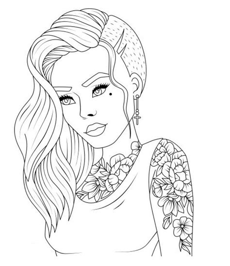 Cool Teenager Girl With Tattoo Coloring Page Free Printable Coloring