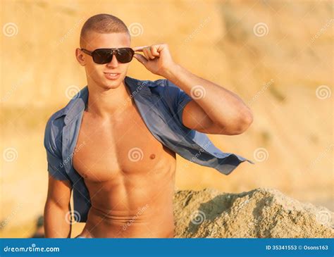 Fashion Man On The Beach Stock Image Image Of Muscle 35341553