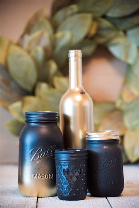Mason Jar Wine Bottles Wedding Centerpiece Gold And Black Decor Modern