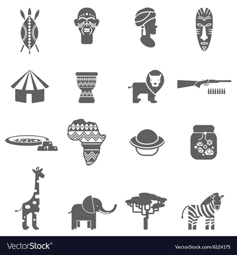 African Culture Black Icons Set Royalty Free Vector Image