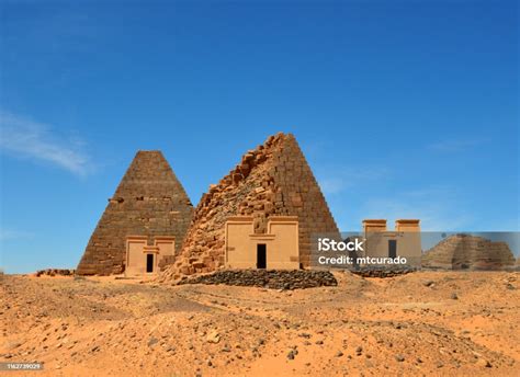 Meroe Pyramids South Cemetery Ruins Of King Arqamani Tomb In The Center