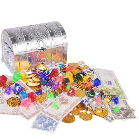 Plastic Gold Treasure Coins Captain Pirate Party Chest Child Toy
