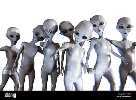 Huge Group Of Gray Aliens Isolated On White Background 3d Illustration