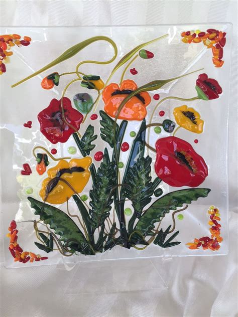 Work By Annie Dotzauer You Know Me I Love Poppies Fused Glass Art Fused Glass Plates