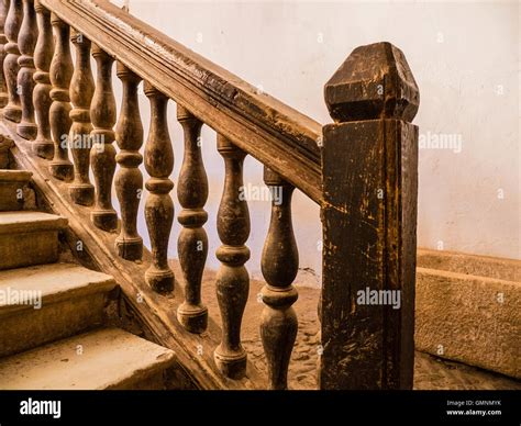 Balustrade And Hand Railing Of An Old Staircase Inside At Castle La