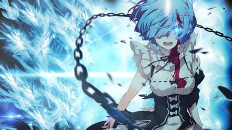 An Anime Character Sitting On The Ground With Chains Around Her