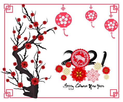 Chinese New Year 2021 Year Of The Ox With Branch And Blossoms 696710