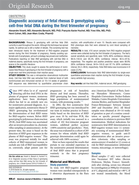 Diagnostic Accuracy Of Fetal Rhesus D Genotyping Using Cell Free Fetal Dna During The First