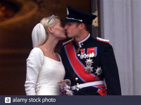 Norwegian Crown Prince Haakon R Kisses His Bride Crown Princess Mette Marit Tjessem Hoiby At