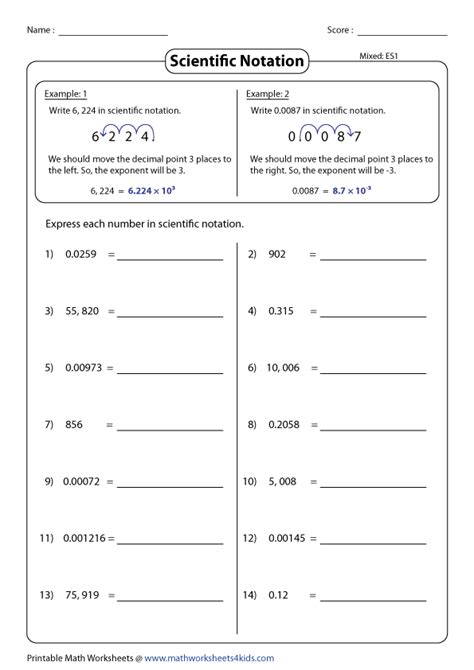 Scientific Notation 8th Grade Worksheet