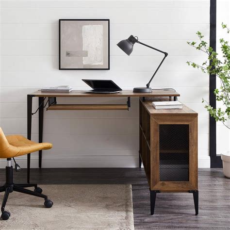 Welwick Designs 52 In L Shaped Reclaimed Barnwood Computer Desks With