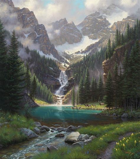 Mountain And River Natural Beautiful Scenery Hand Painted