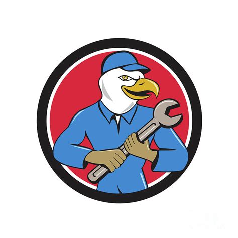 American Bald Eagle Mechanic Spanner Circle Cartoon Digital Art By