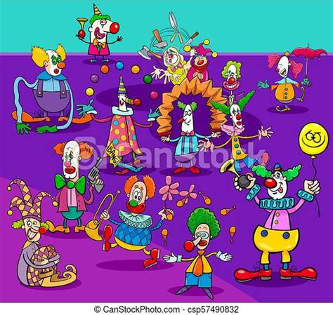 Funny Circus Clowns Cartoon Characters Group Cartoon Illustration Of