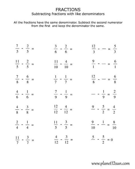 Fraction Addition Subtraction Worksheet