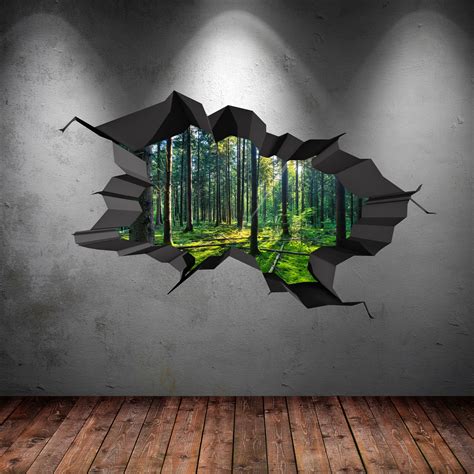 Full Colour Woods Forest Trees Jungle Cracked 3d Wall Art Sticker Decal