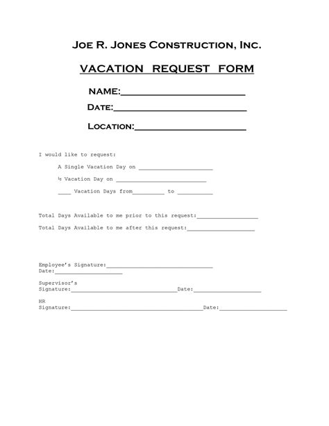 Template For Vacation Request