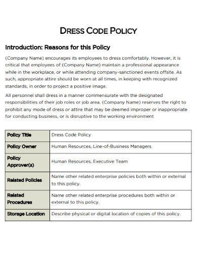 dress code policy templates   ms word pages