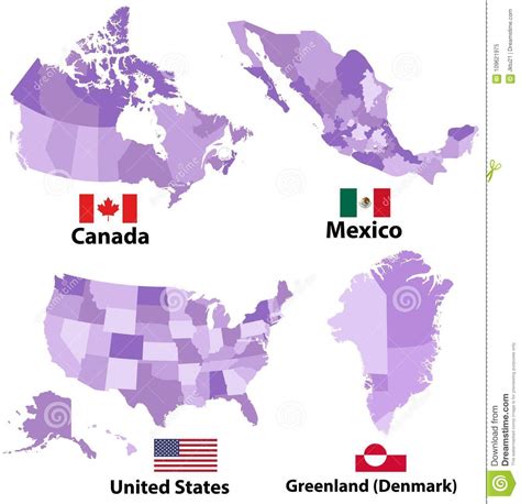 Vector Maps And Flags Of North America Countries With Administrative
