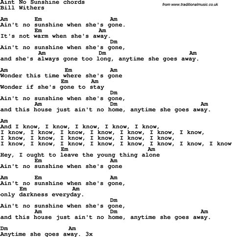 Song Lyrics With Guitar Chords For Ain T No Sunshine