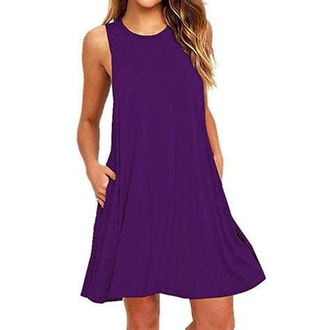 Vista Women Summer Casual Sleeveless Cotton Polyester Dresses Pure Color Pleated Loose Tank