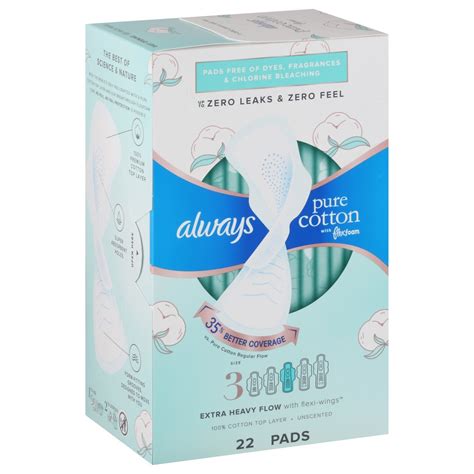 Pure Cotton Extra Heavy Flow Unscented Pads With Wings Always 22 Ct Delivery Cornershop By Uber