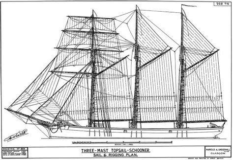 Three Mast Topsail Schooner Sail And Rigging Plan Brown Son And