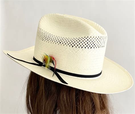 Stetson Shantung Cowboy Hat Panama Hat Colorful Feather Detail Jbs