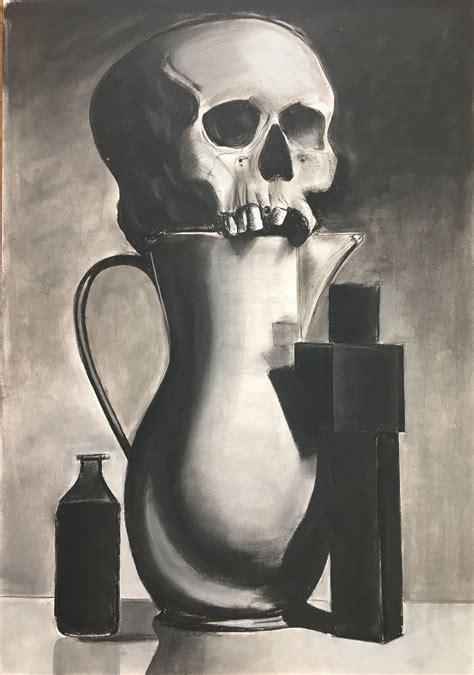 Charcoal Drawing Still Life Human Skull Irving Penn Painting