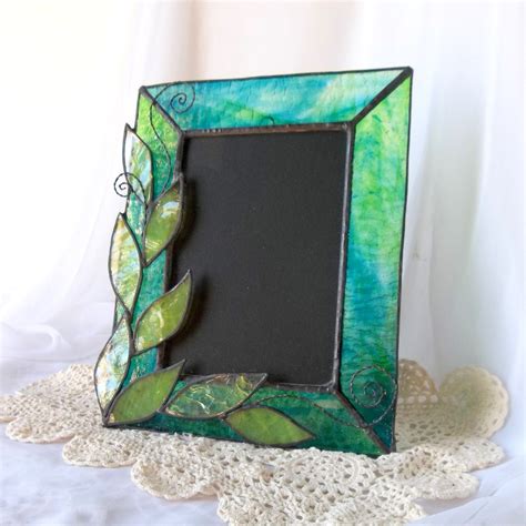 Stained Glass Picture Frame Green Leaf Photo Frame Etsy