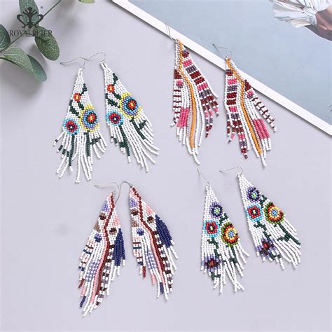 2021 New Fashion Women Bohemian Long Tassel Beads Earrings Vintage